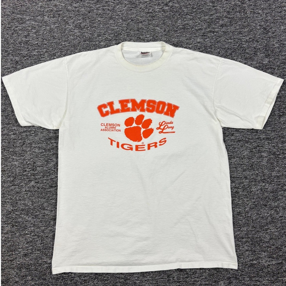 Vintage 1990s Clemson Tigers Oneita PowerPro Graphic White T-Shirt Men's  XL